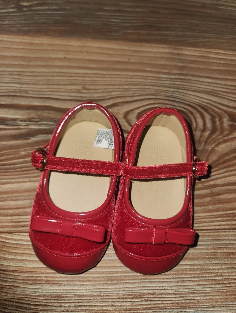 Janie and Jack Holiday Bow Red Velvet & Patent Mary Jane Shoes 6-12 Months